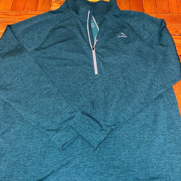 LL Bean Mens Teal Quarter Zip Pullover Size XL Slightly Fitted Adventure Grid - Picture 1 of 5